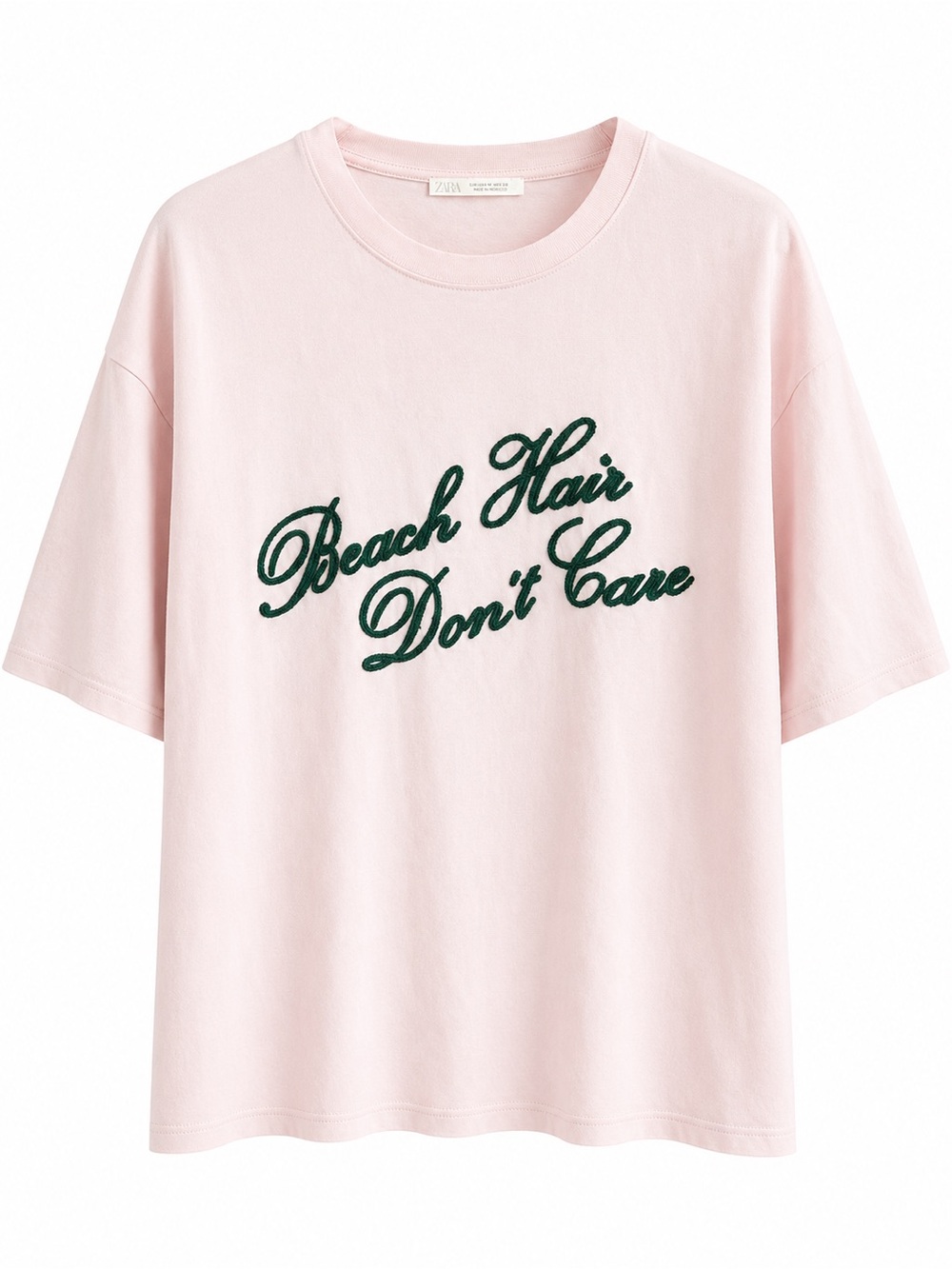 Zara Oversized Light Pink Graphic T-Shirt "Beach Hair Don't Care" Size L
